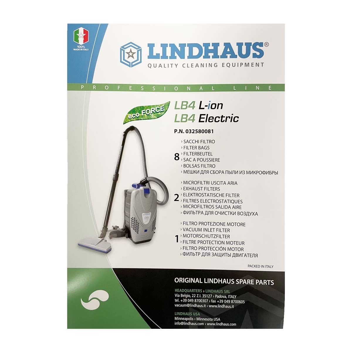Lindhaus Sacchetti Filtro LB4 pz 8 + Microfiltro pz 2 + Filtro